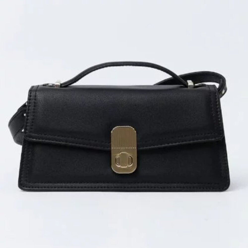Stradivarius Black & Gold Crossbody Bag with Handle